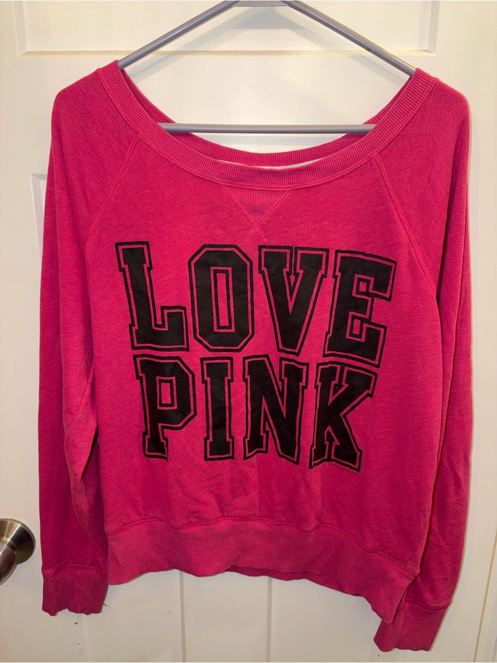 PINK Victoria's Secret Bright Fuchsia "LOVE PINK" Crewneck Sweatshirt